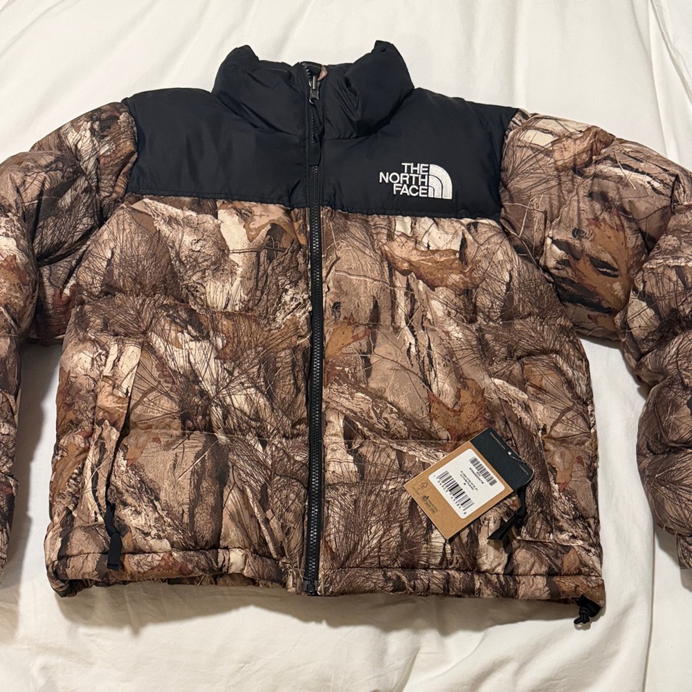 The North Face Womens Nuptse Camo and Black Puffer Jacket